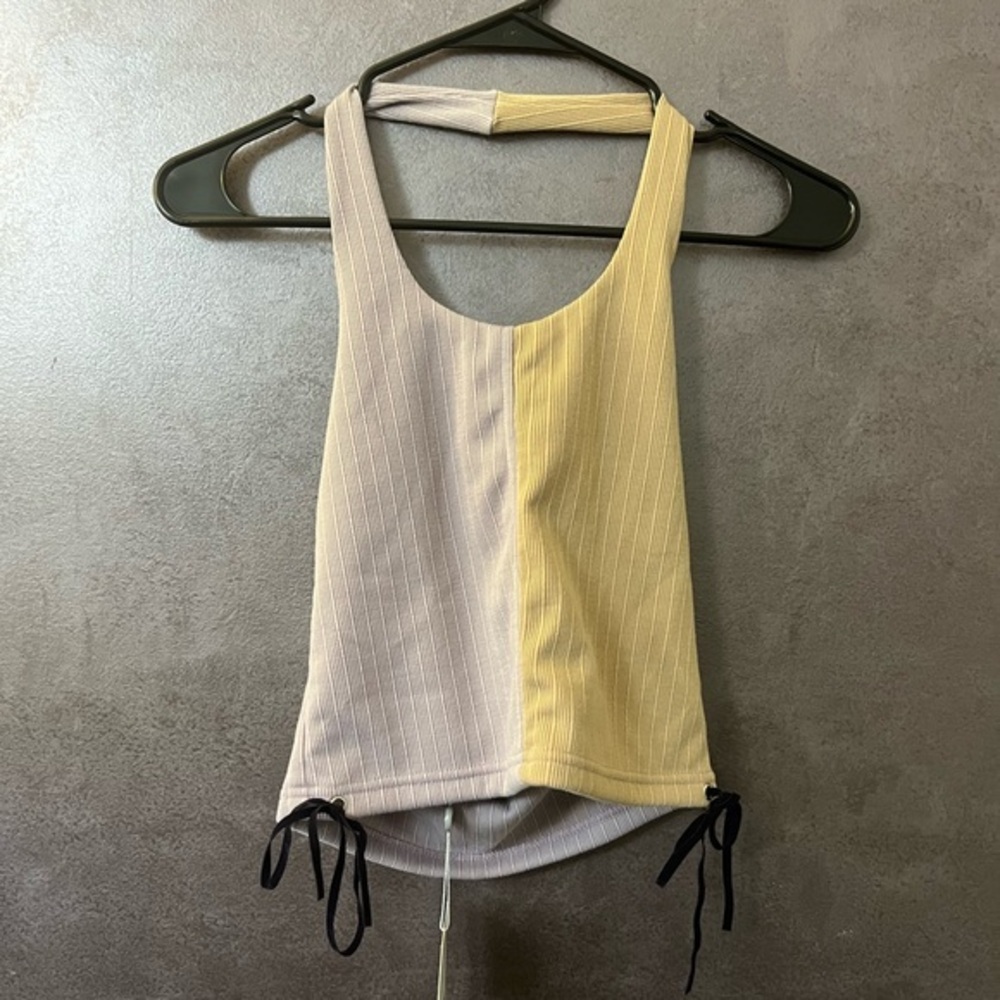 Two-Tone Yellow and Gray Crop Top
